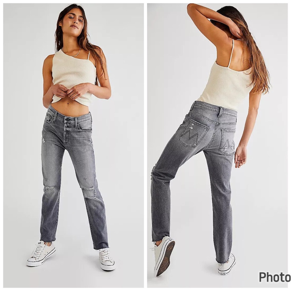 MOTHER The Scrapper Cuff Ankle Fray Unstitched In The Dark Gray Size 26 Jeans
